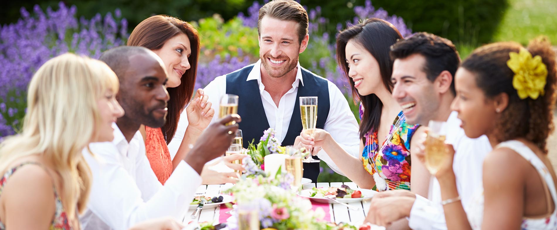 group of friends enjoying outdoor dinner