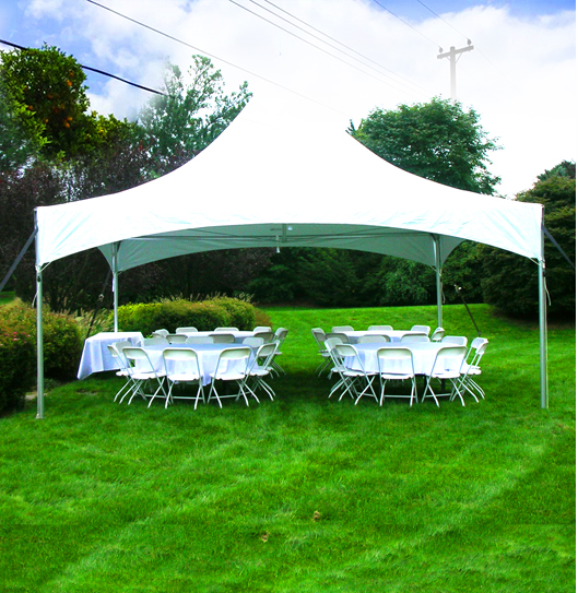 Backyard tent and chairs for party